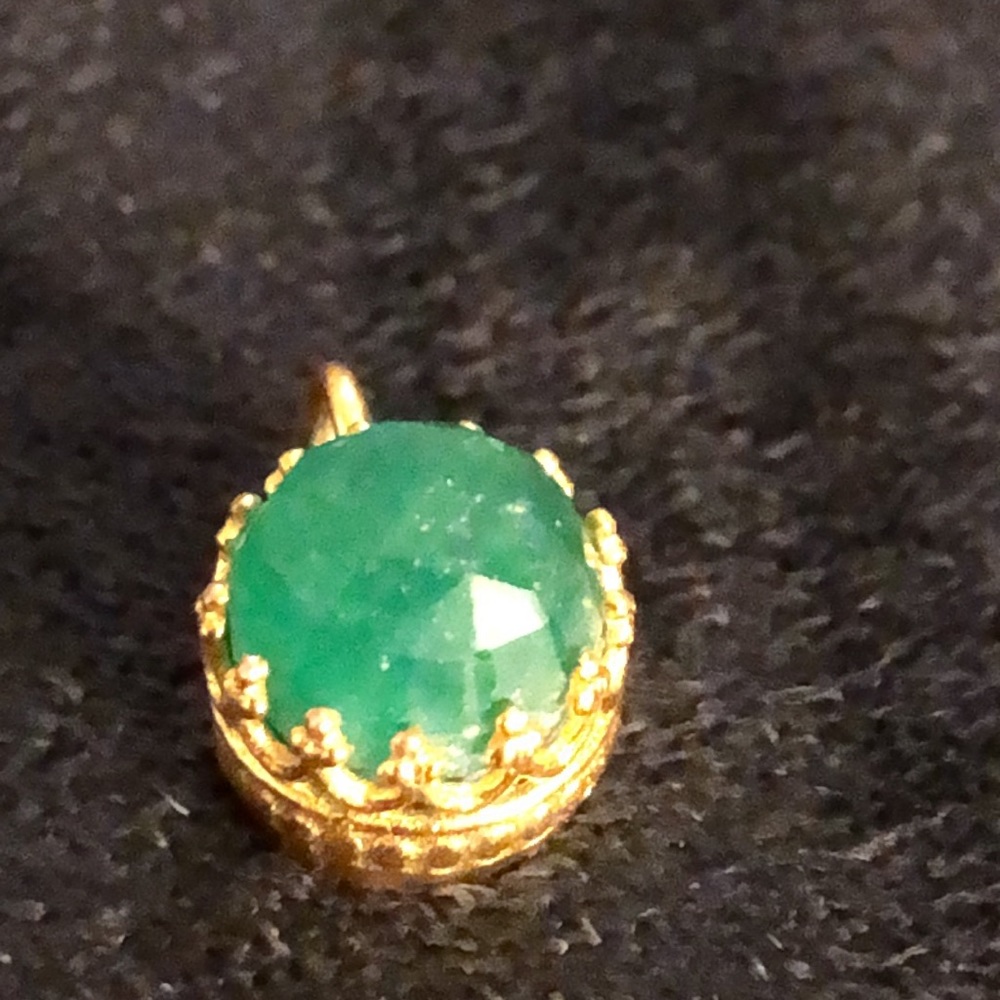 Emerald Crown Pendant/Gold Plated Sterling Silver / Raw Faceted Emerald NWT